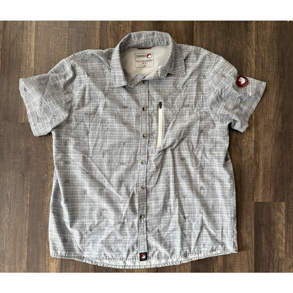 Canada Weather Gear Button Down Mens Shirt Sz L Air Mesh Vented Fishing Gray